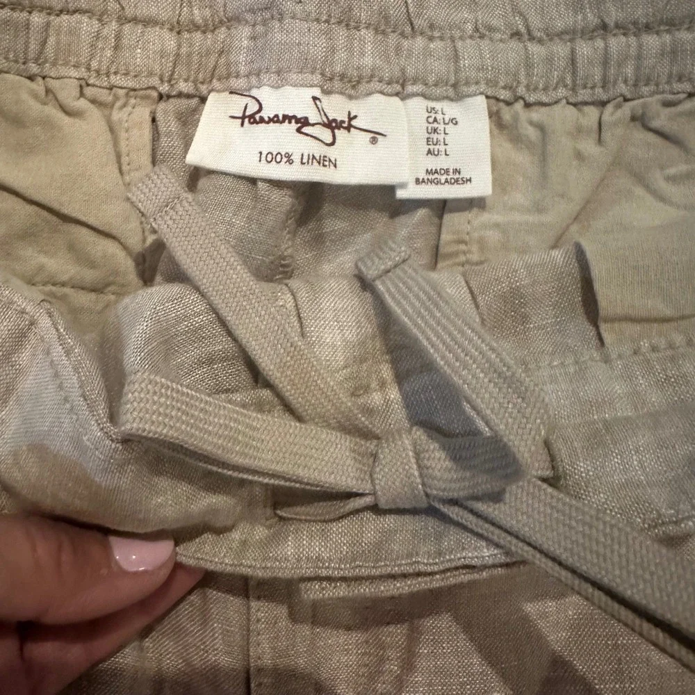 Panama Jack Mens 100% Linen Pants Tan Beige Relaxed Fit Drawstring Large NWT